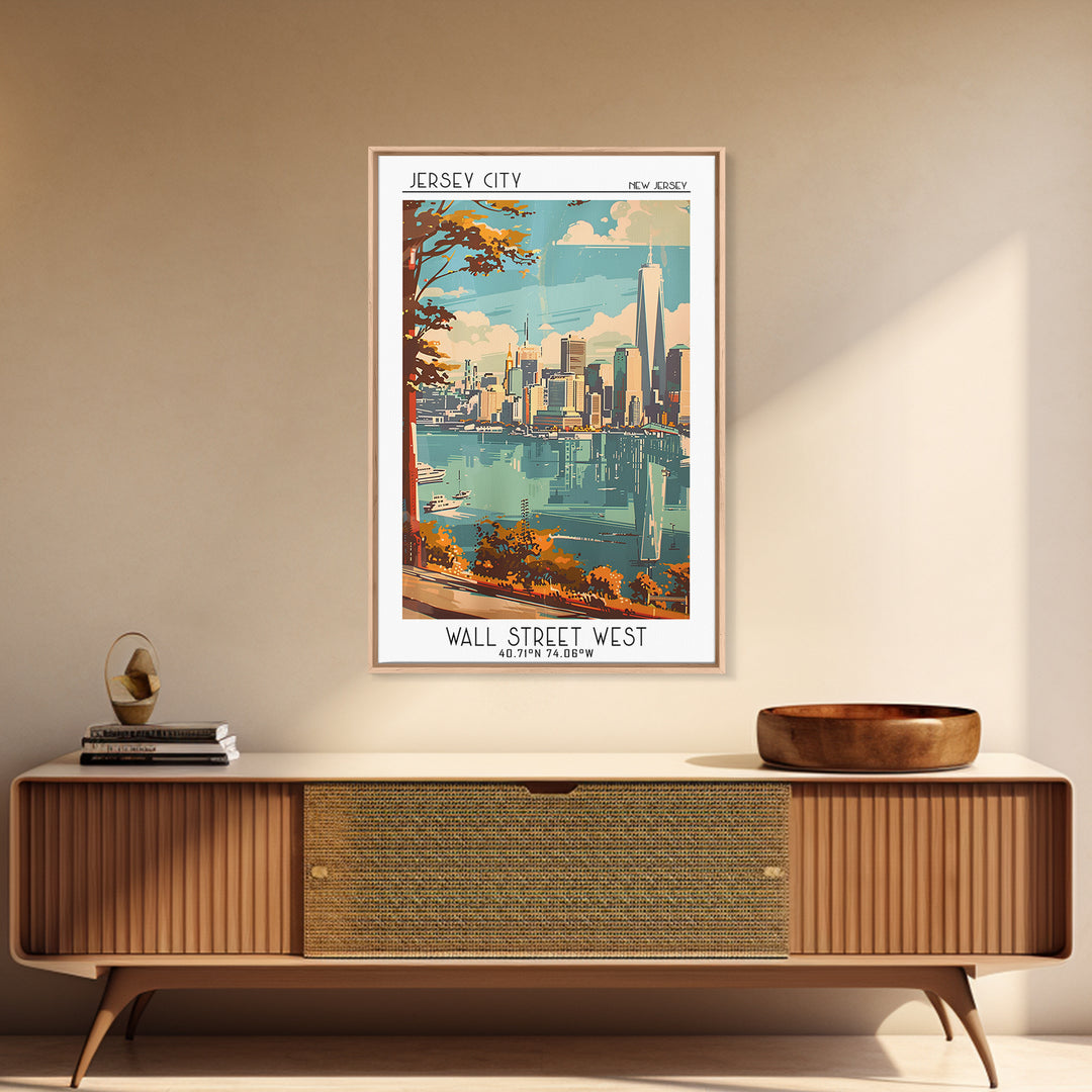 Jersey City Travel Poster, Canvas Print, Retro Travel Poster, City Wall Art, Vintage Travel Art, Mid Century Wall Art, Travel Prints