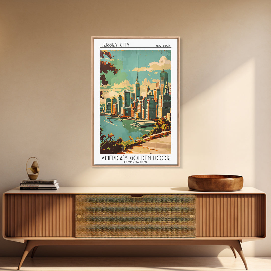 Jersey City New Jersey Travel Poster, Canvas Print, City Art Print, Travel Wall Art, Minimalist Poster, Retro Wall Art, Poster Print
