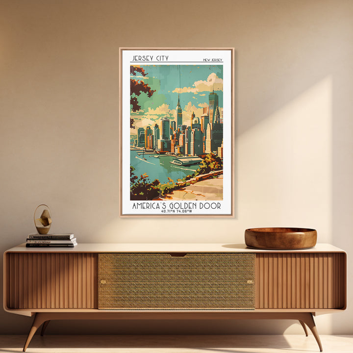 Jersey City New Jersey Travel Poster, Canvas Print, City Art Print, Travel Wall Art, Minimalist Poster, Retro Wall Art, Poster Print