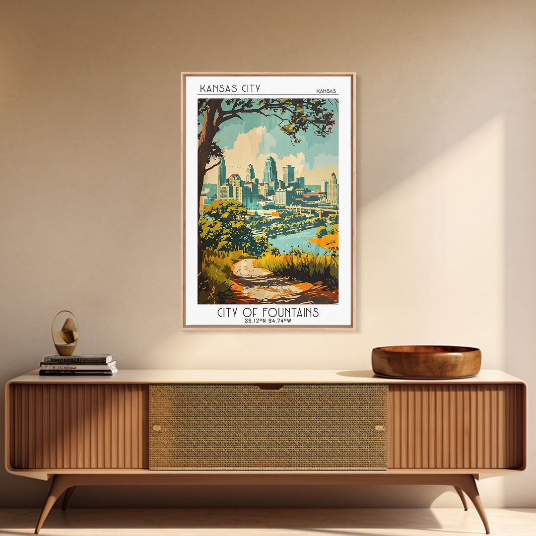 Kansas City Travel Poster, Framed Canvas Print, City Art Print, Travel Wall Art, City Travel Poster, Landscape Art, Gallery Wall Set