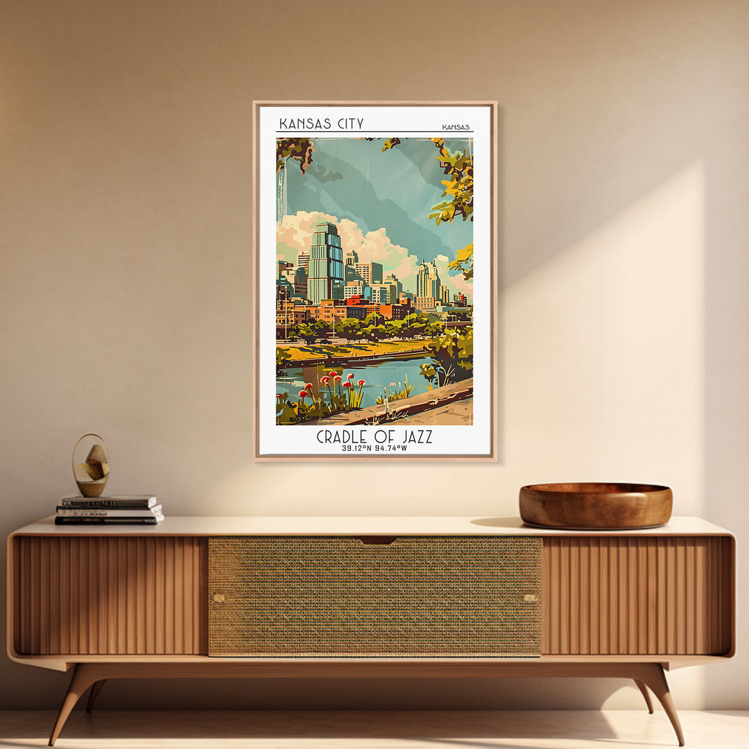 Kansas City Kansas Travel Poster, Canvas Print, City Art Print, Travel Wall Art, Watercolor Cityscape, Travel Prints, Retro Wall Art