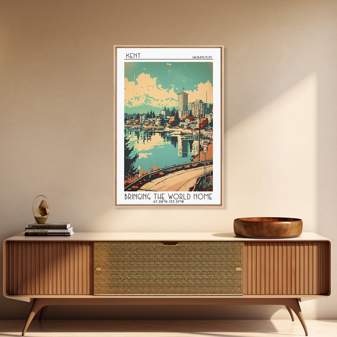 Kent Washington Travel Poster, Canvas Print, Retro Wall Art, Travel Print, Living Room Wall Art, Modern Wall Decor, Gallery Wall Set