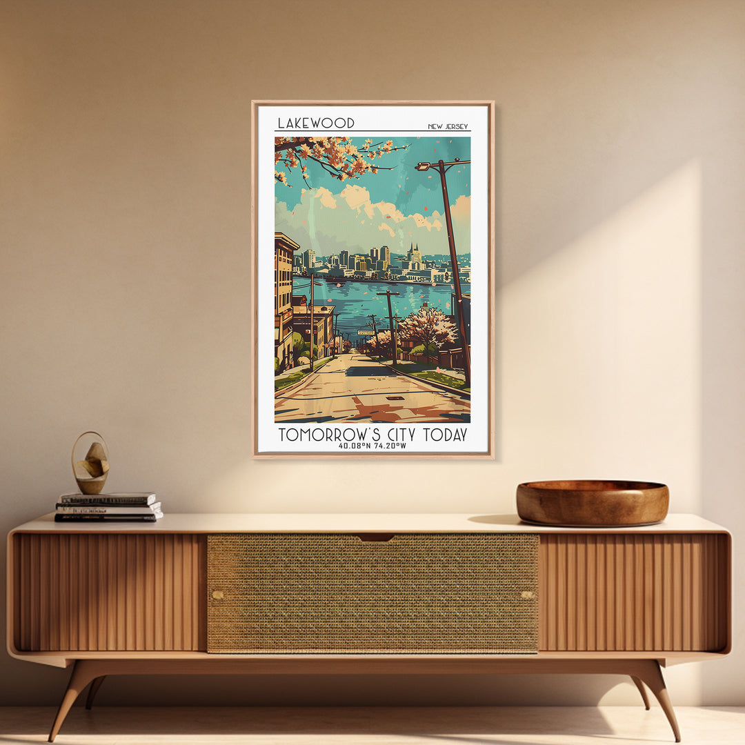Lakewood New Jersey Travel Poster, Framed Canvas Print, City Travel Poster, Vintage City Poster, Fine Art Print, Retro Travel Poster