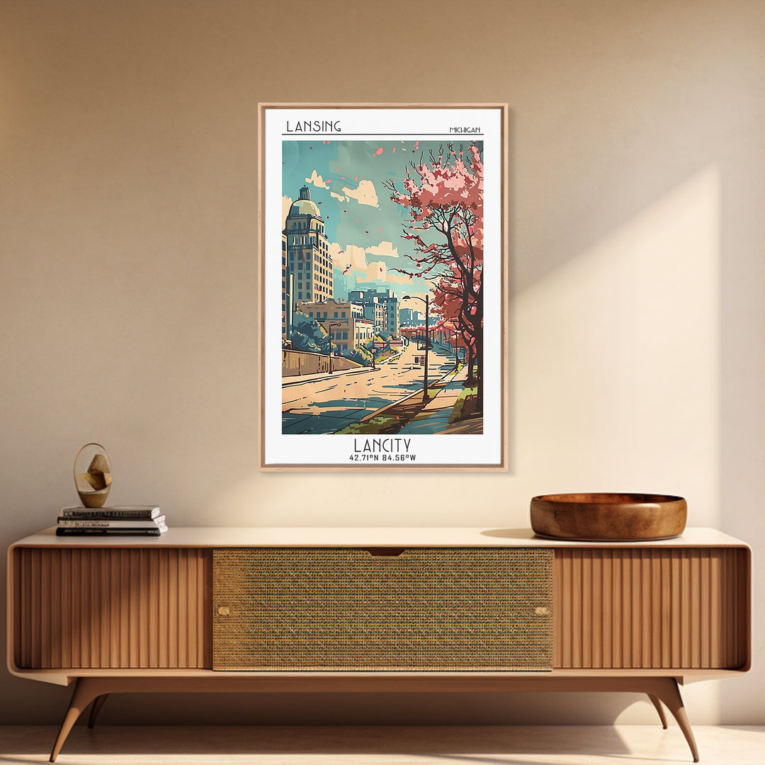 Lansing Michigan Travel Poster, Canvas Print, Travel Wall Decor, Minimalist Poster, Travel Art Print, Poster Art, Retro Travel Print
