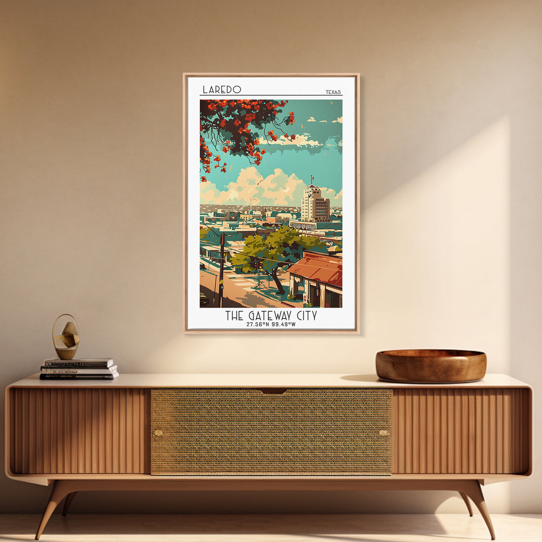 Laredo Travel Poster, Framed Canvas Print, Travel Prints, Landscape Art, Wall Art, Colorful Wall Art, Home Decor, City Travel Poster