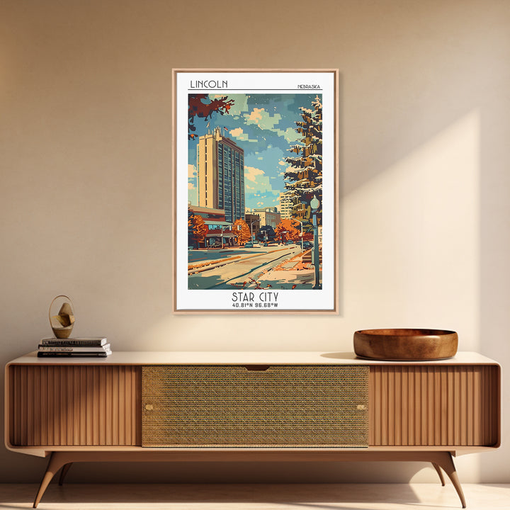 Lincoln Travel Poster, Framed Canvas Print, City Travel Poster, Travel Wall Decor, Travel Decor, Retro Travel Print, Travel Wall Art