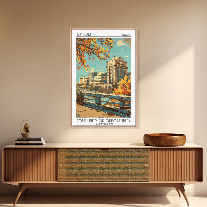 Lincoln Nebraska Travel Poster, Canvas Print, Travel Prints, Landscape Art, Living Room Wall Art, Travel Print, Mid Century Wall Art