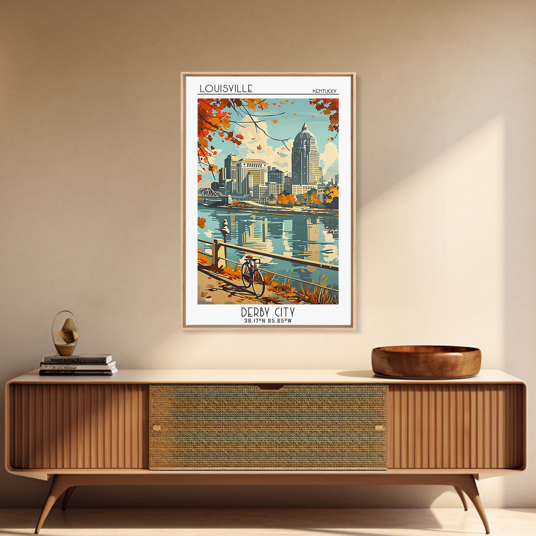 Louisville Kentucky Travel Poster, Framed Canvas Print, City Travel Poster, Travel Wall Decor, Living Room Wall Art, Wanderlust Gift