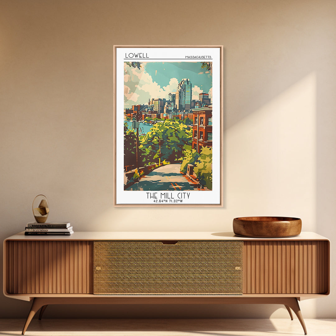 Lowell Travel Poster, Framed Canvas Print, City Travel Poster, Travel Wall Decor, Art Print, Retro Wall Art, Landscape Art, Wall Art