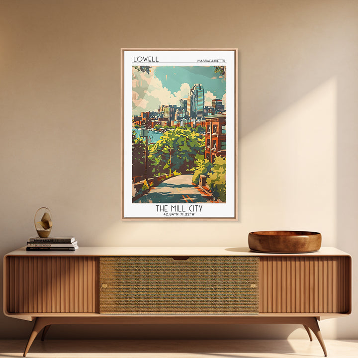 Lowell Travel Poster, Framed Canvas Print, City Travel Poster, Travel Wall Decor, Art Print, Retro Wall Art, Landscape Art, Wall Art