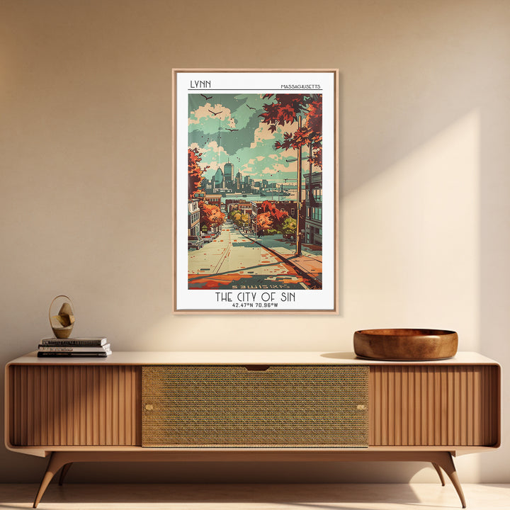 Lynn Massachusetts Travel Poster, Canvas Print, Retro Travel Poster, City Wall Art, Retro Wall Art, Living Room Wall Art, Poster Art