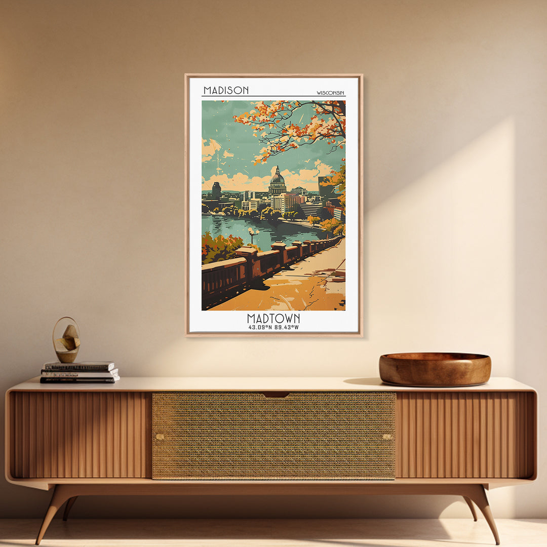 Madison Travel Poster, Framed Canvas Print, Vintage Travel Print, City Wall Art, Travel Wall Art, Fine Art Print, Vintage Travel Art