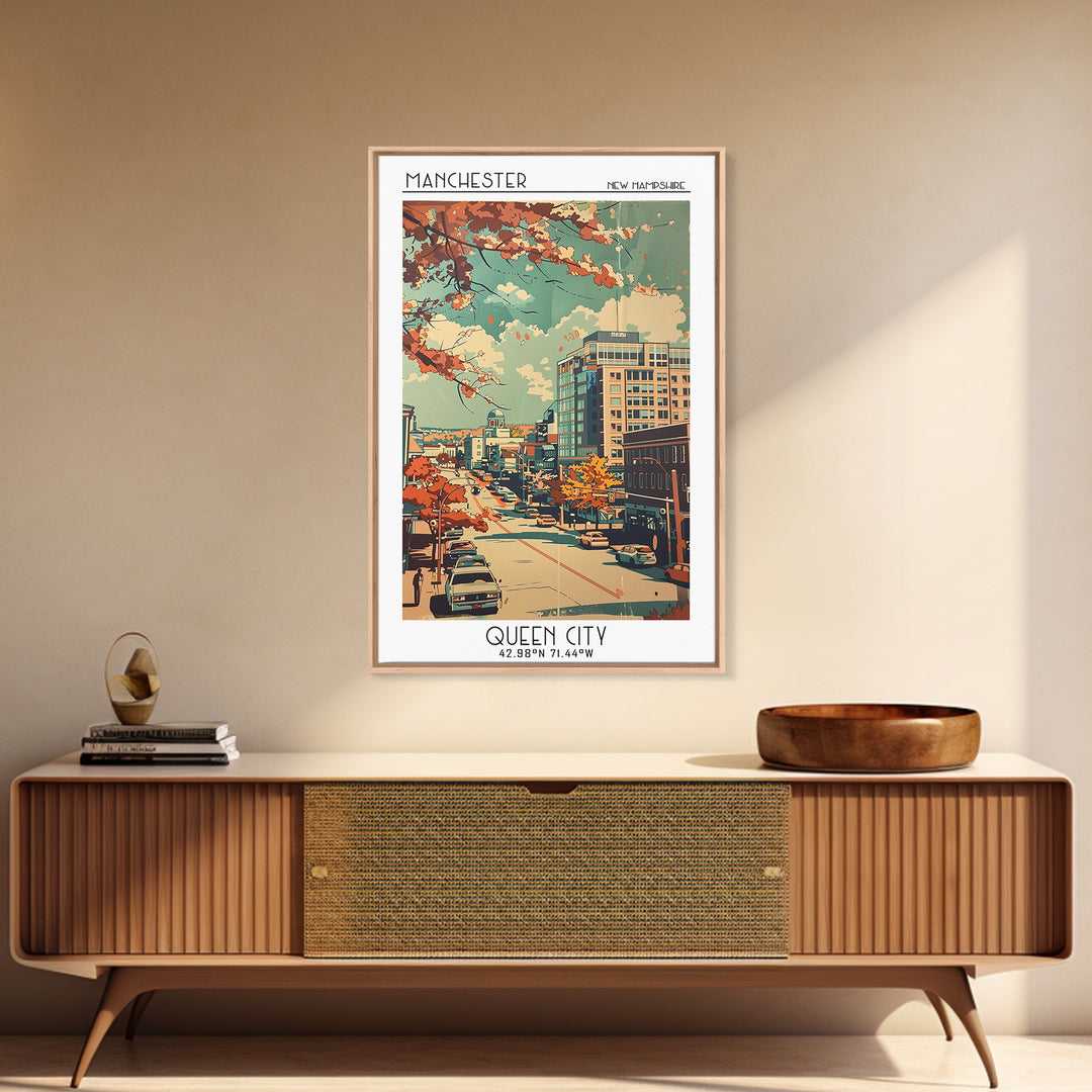 Manchester Travel Poster, Framed Canvas Print, City Travel Poster, Travel Wall Art, Landscape Art, City Wall Art, Vintage Travel Art