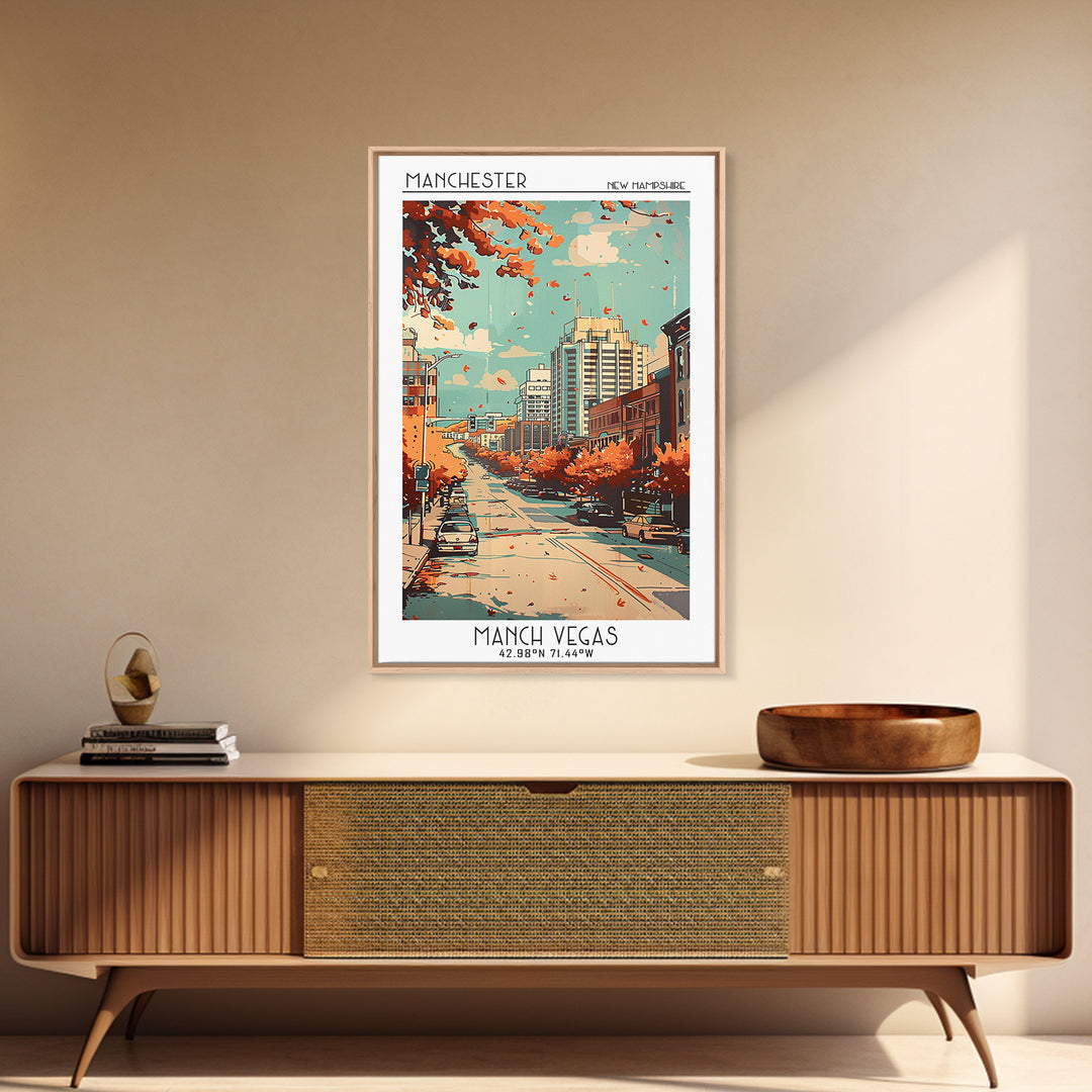 Manchester New Hampshire Travel Poster, Canvas Print, City Travel Poster, Travel Wall Art, Living Room Wall Art, Retro Travel Poster