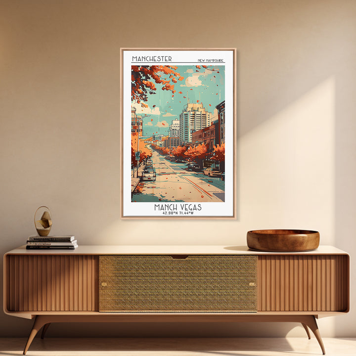 Manchester New Hampshire Travel Poster, Canvas Print, City Travel Poster, Travel Wall Art, Living Room Wall Art, Retro Travel Poster