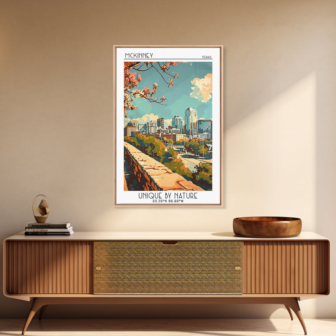 McKinney Texas Travel Poster, Framed Canvas Print, Retro Wall Art, Travel Print, Retro Travel Poster, Art Print, Vintage City Poster