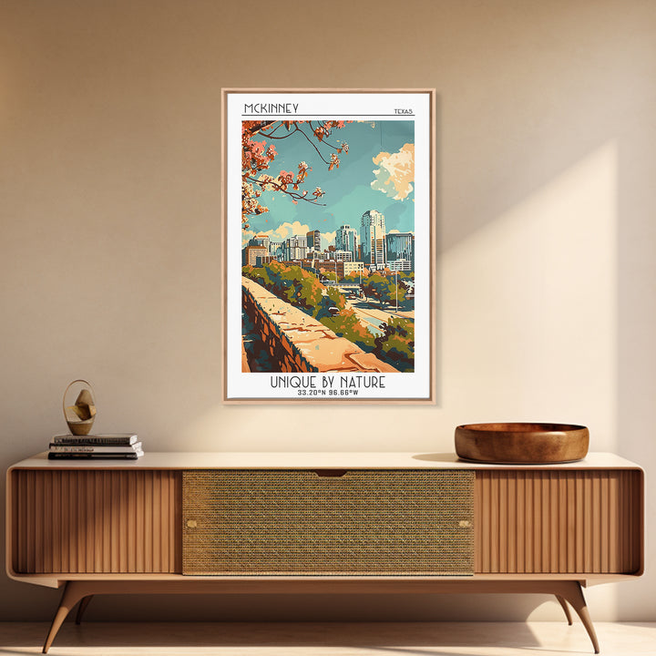 McKinney Texas Travel Poster, Framed Canvas Print, Retro Wall Art, Travel Print, Retro Travel Poster, Art Print, Vintage City Poster