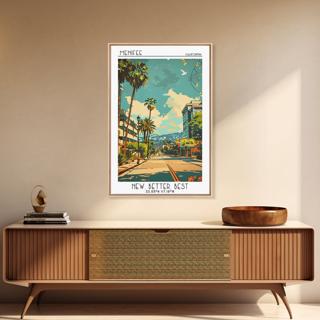 Menifee California Travel Poster, Canvas Print, City Travel Poster, Travel Wall Decor, Art Print, Poster Print, Mid Century Wall Art