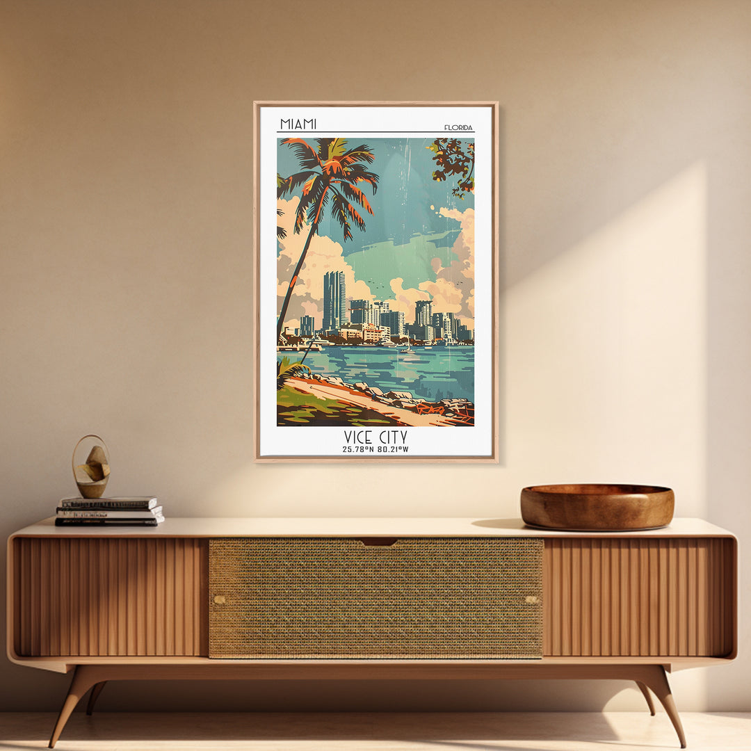 Miami Travel Poster, Canvas Print, City Travel Poster, Travel Wall Decor, Travel Wall Art, Poster Print, Wall Art, City Illustration
