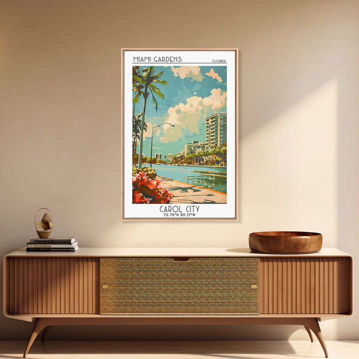 Miami Gardens Travel Poster, Framed Canvas Print, City Travel Poster, Travel Wall Art, City Wall Art, Travel Posters, Vintage Poster