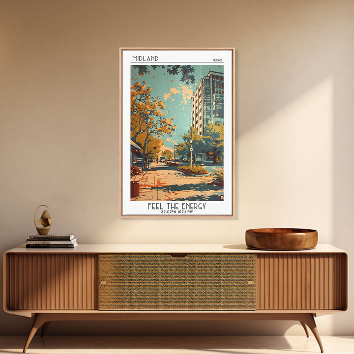Midland Travel Poster, Framed Canvas Print, Vintage Travel Print, City Wall Art, Wanderlust Gift, City Art Print, Retro Travel Print