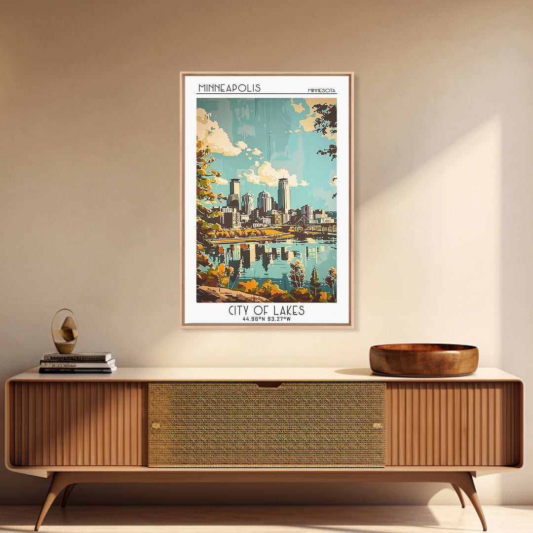 Minneapolis Travel Poster, Framed Canvas Print, Poster Print, Travel Wall Art, City Illustration, Vintage Travel Art, Retro Wall Art