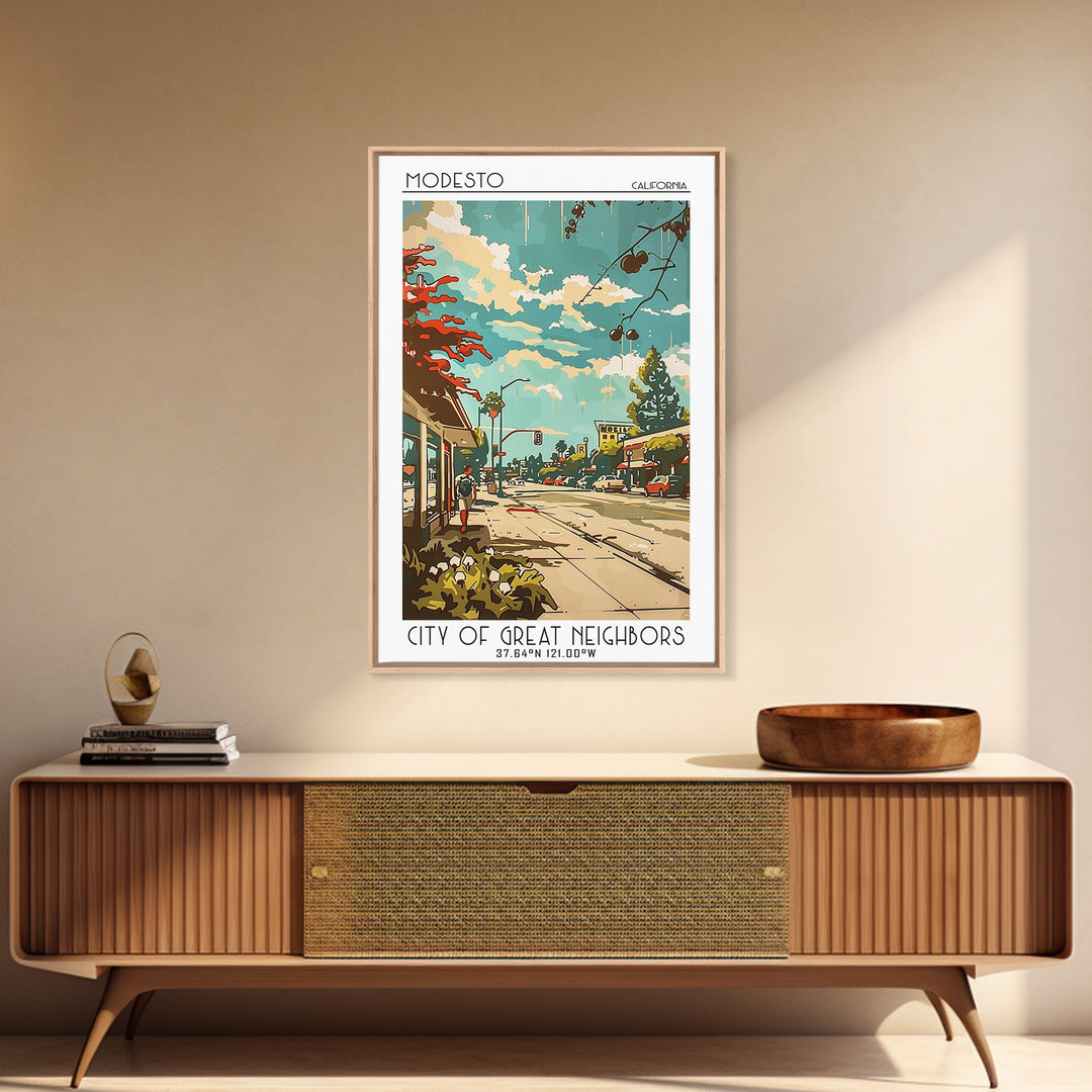 Modesto California Travel Poster, Canvas Print, City Travel Poster, Travel Wall Art, Home Office Decor, Travel Decor, Retro Wall Art