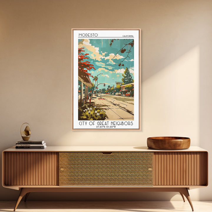 Modesto California Travel Poster, Canvas Print, City Travel Poster, Travel Wall Art, Home Office Decor, Travel Decor, Retro Wall Art