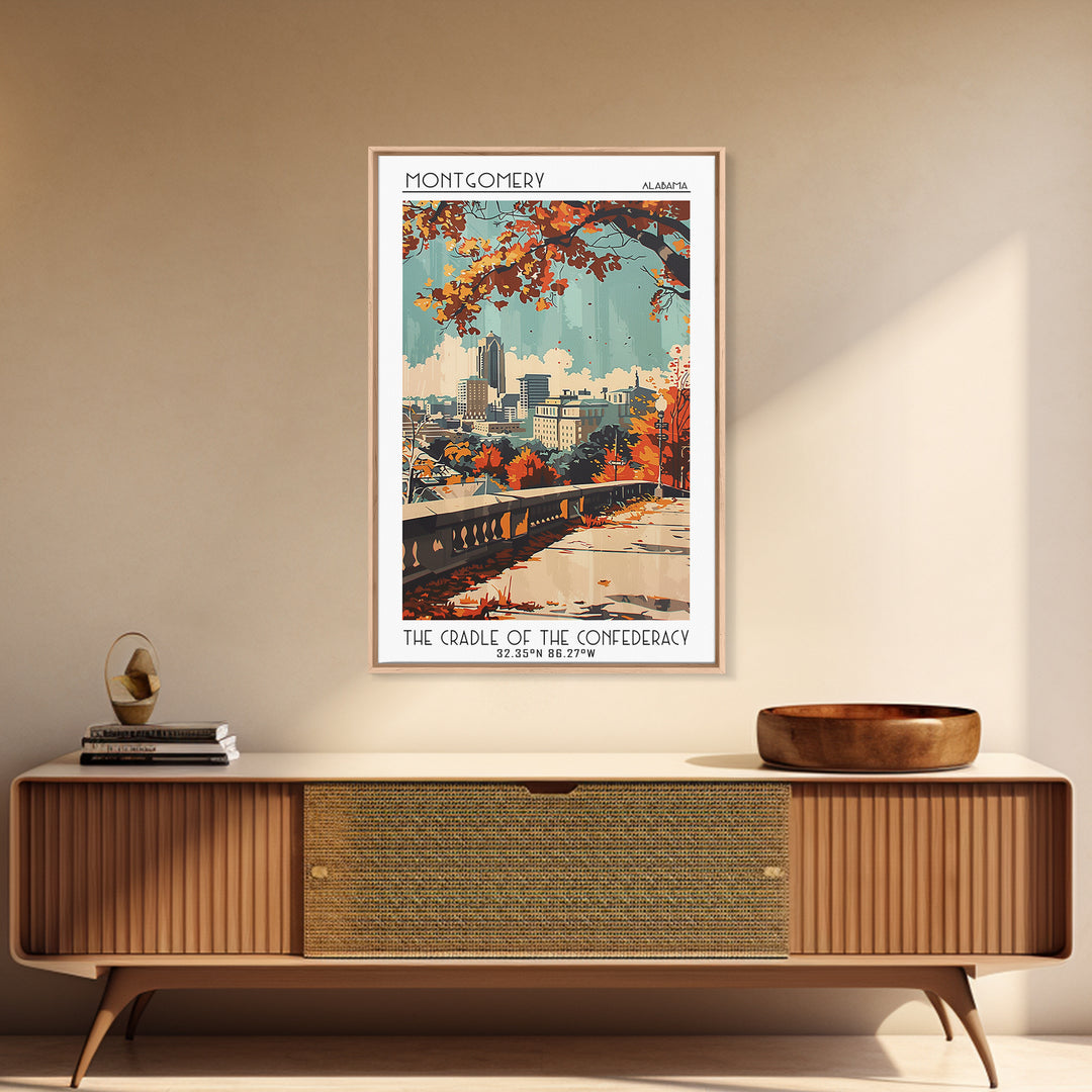 Montgomery Alabama Travel Poster, Canvas Print, Retro Travel Poster, City Wall Art, Travel Print, Travel Wall Art, Modern Wall Decor