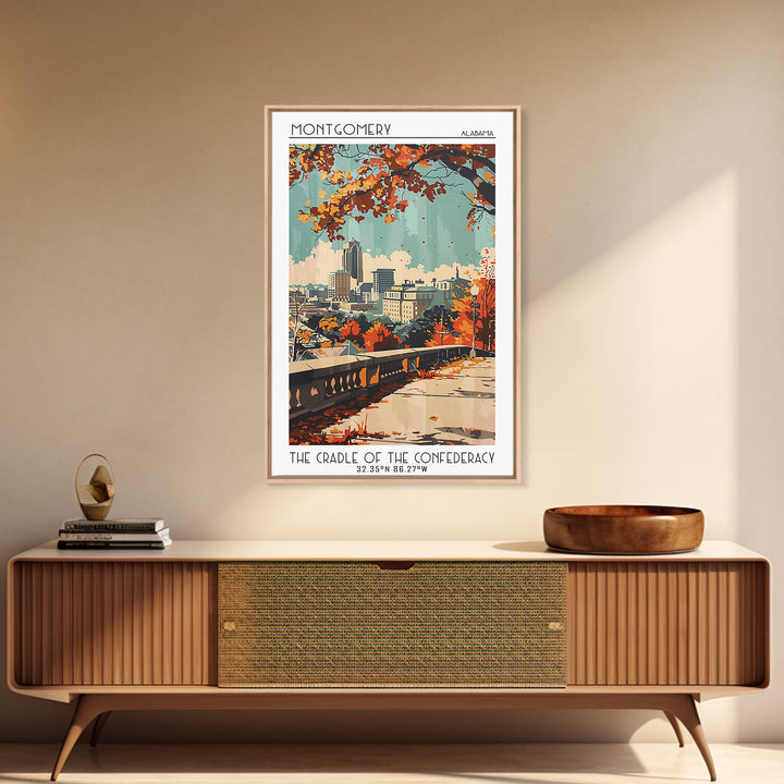 Montgomery Alabama Travel Poster, Canvas Print, Retro Travel Poster, City Wall Art, Travel Print, Travel Wall Art, Modern Wall Decor
