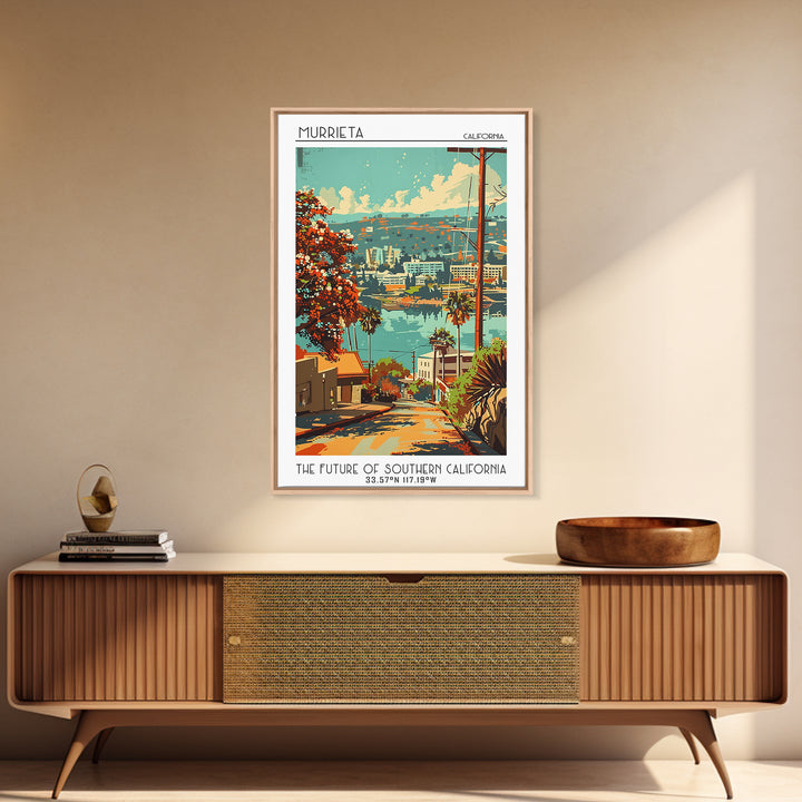 Murrieta California Travel Poster, Framed Canvas Print, Retro Wall Art, Travel Print, Travel Decor, Travel Prints, City Illustration