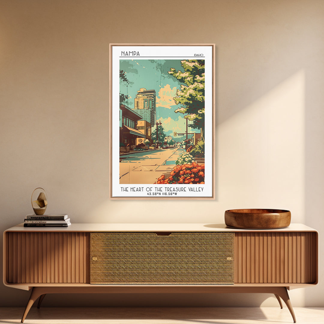 Nampa Idaho Travel Poster, Framed Canvas Print, Retro Travel Poster, City Wall Art, City Travel Poster, Travel Decor, Retro Wall Art