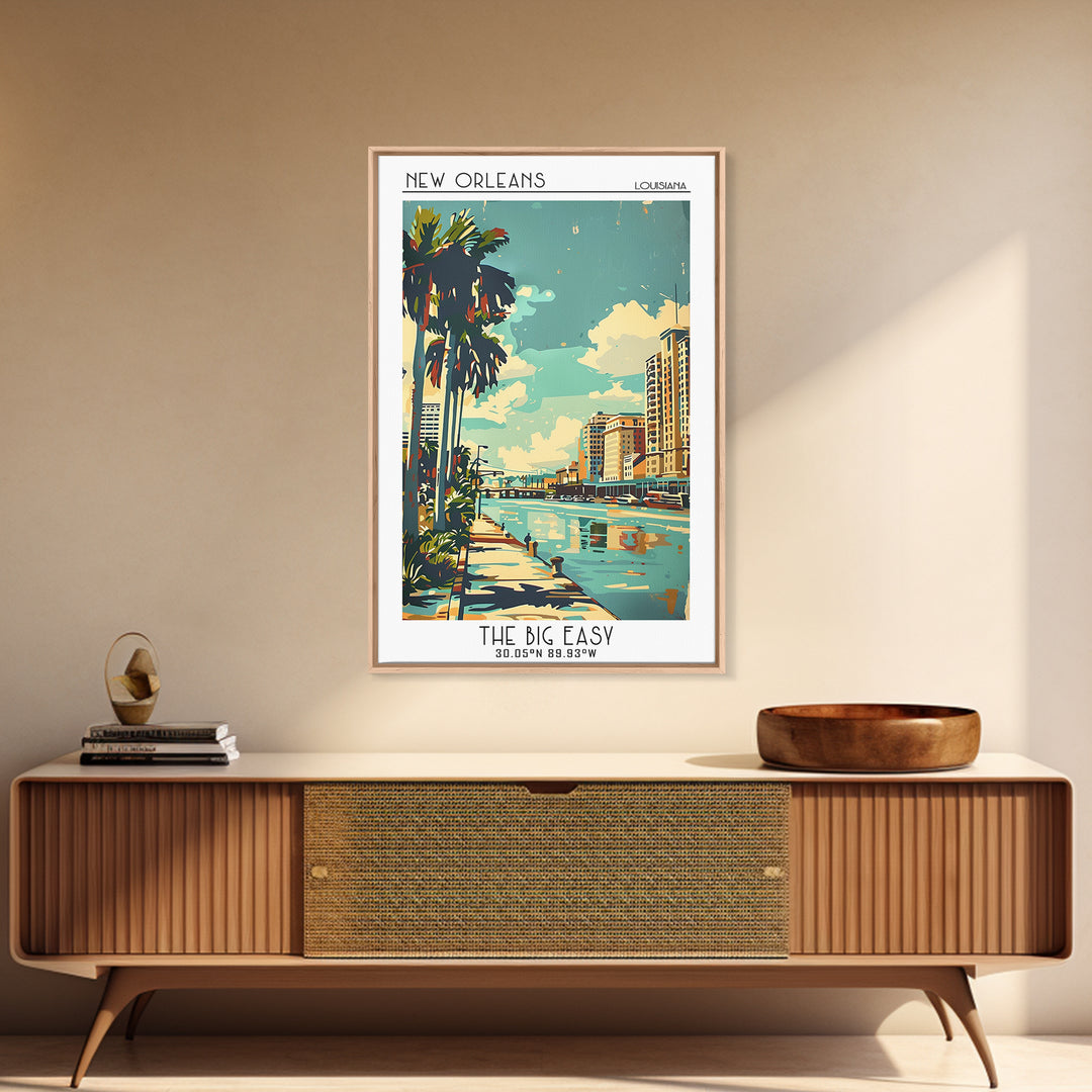 New Orleans Travel Poster, Framed Canvas Print, Vintage Travel Print, City Wall Art, Landscape Art, City Art Print, Travel Art Print