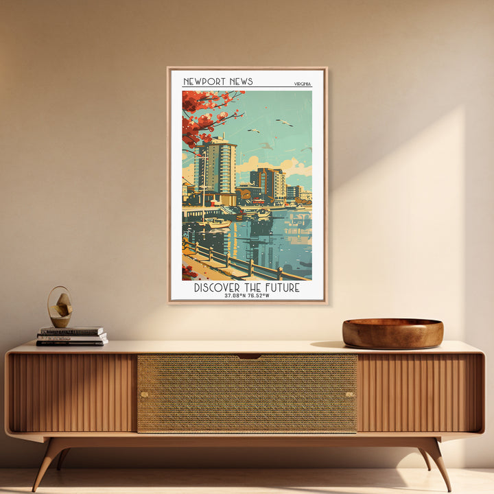 Newport News Virginia Travel Poster, Framed Canvas Print, City Travel Poster, Travel Wall Decor, Travel Prints, Living Room Wall Art