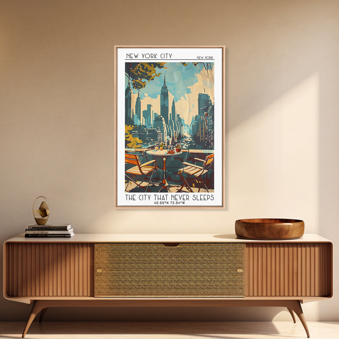 New York Travel Poster, Framed Canvas Print, Vintage Travel Print, City Wall Art, City Travel Poster, Travel Wall Art, Landscape Art