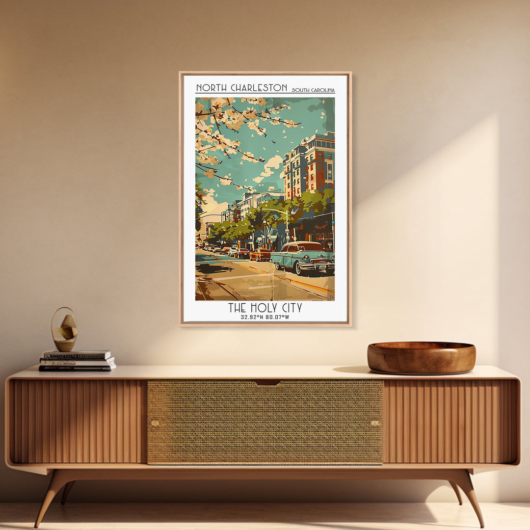 North Charleston Travel Poster, Framed Canvas Print, City Travel Poster, Travel Wall Decor, Poster Art, Poster Print, City Art Print