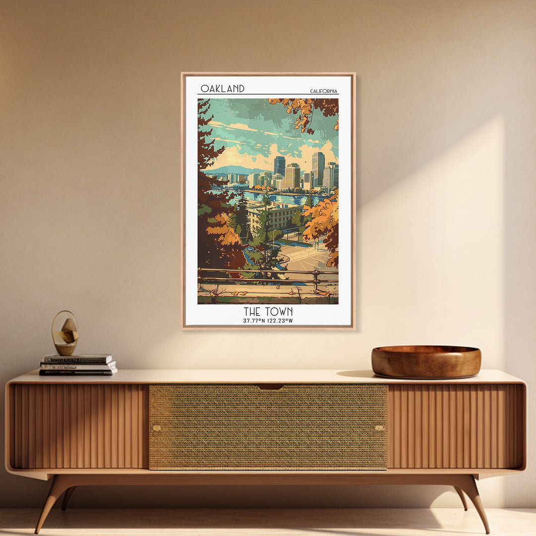 Oakland Travel Poster, Framed Canvas Print, Retro Wall Art, Travel Print, Wall Art, Fine Art Print, Retro Travel Print, Travel Decor