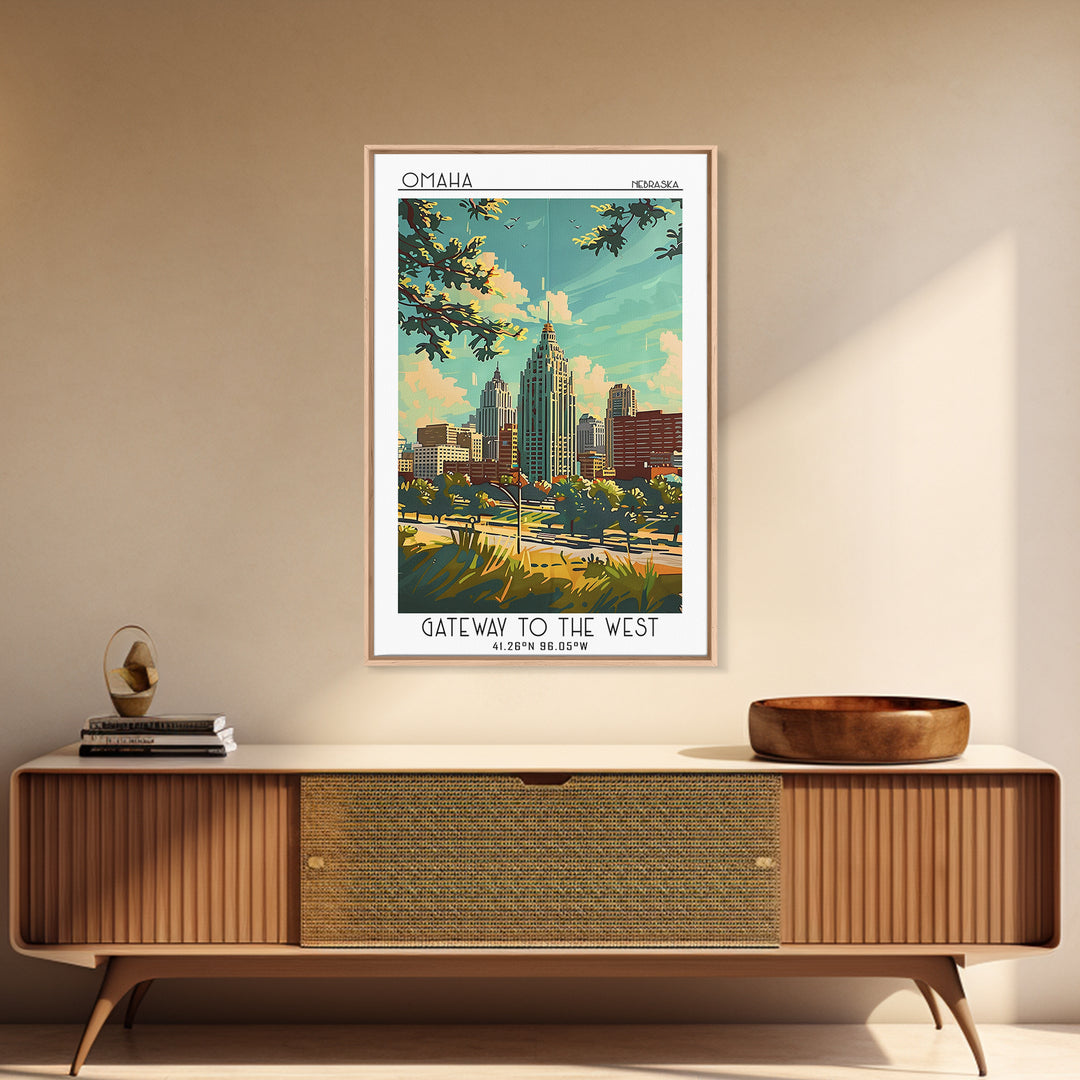 Omaha Nebraska Travel Poster, Framed Canvas Print, Travel Wall Decor, Minimalist Poster, Art Print, City Travel Poster, Poster Print