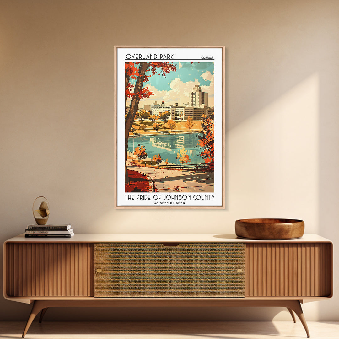 Overland Park Kansas Travel Poster, Framed Canvas Print, City Travel Poster, Travel Wall Art, City Illustration, Art Print, Wall Art