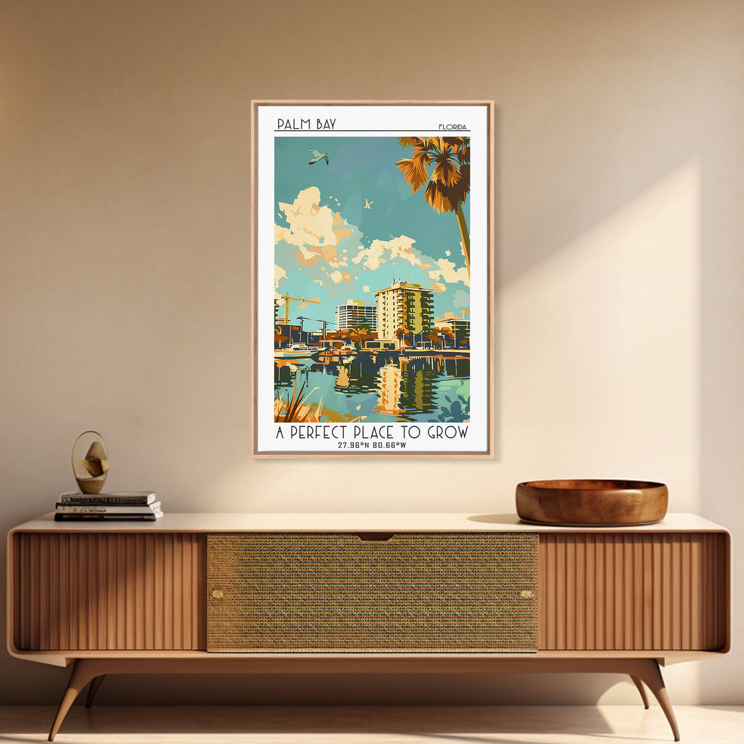Palm Bay Florida Travel Poster, Canvas Print, Retro Wall Art, Travel Print, Vintage City Poster, Vintage Travel Print, City Wall Art
