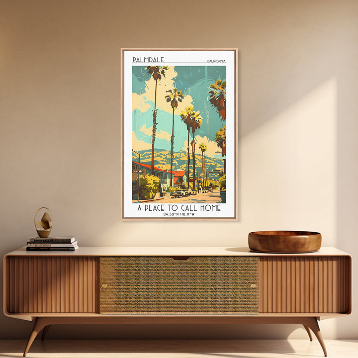 Palmdale Travel Poster, Framed Canvas Print, City Travel Poster, Travel Wall Decor, City Illustration, Travel Wall Art, Travel Print