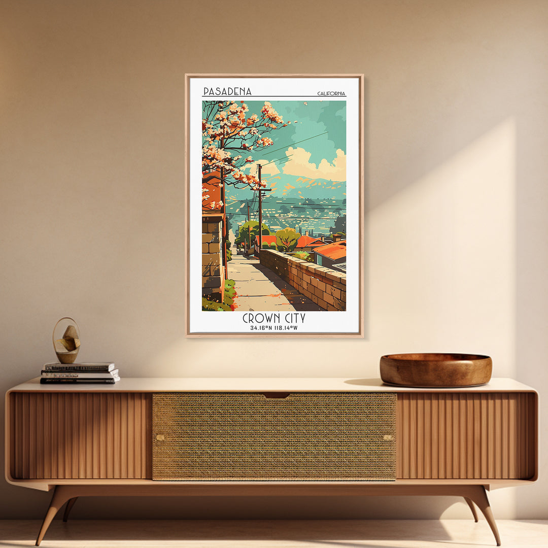 Pasadena California Travel Poster, Canvas Print, City Art Print, Travel Wall Art, Mid Century Wall Art, Art Print, Home Office Decor