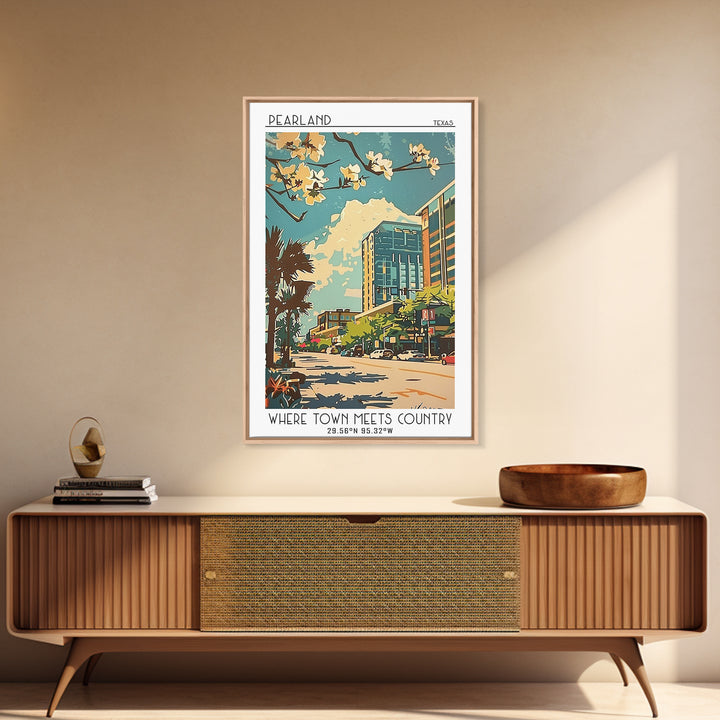 Pearland Travel Poster, Framed Canvas Print, Poster Print, Travel Wall Art, Vintage Posters, Vintage Travel Print, City Illustration