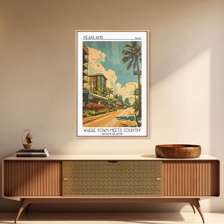 Pearland Texas Travel Poster, Canvas Print, Retro Travel Poster, City Wall Art, Wanderlust Gift, City Illustration, Gallery Wall Set