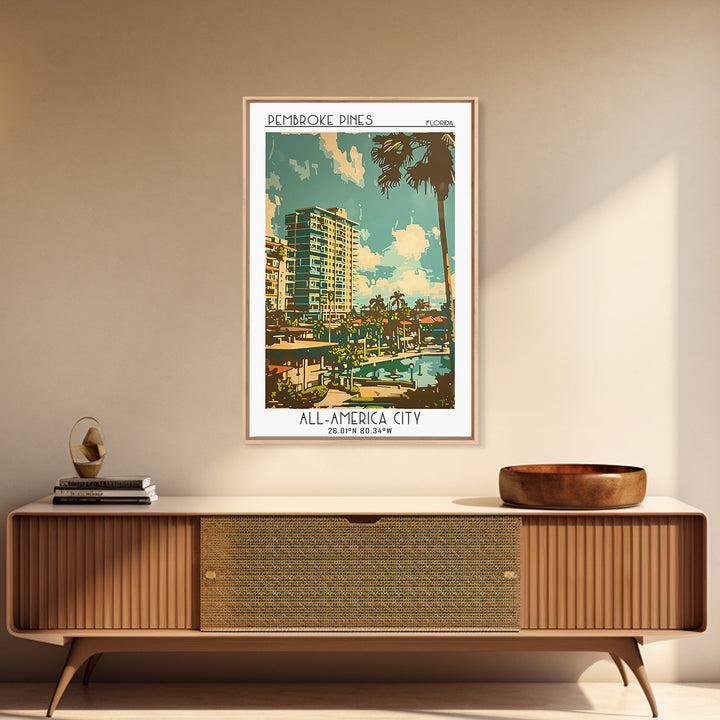 Pembroke Pines Travel Poster, Framed Canvas Print, City Travel Poster, Vintage City Poster, Retro Travel Poster, Wall Art, Art Print