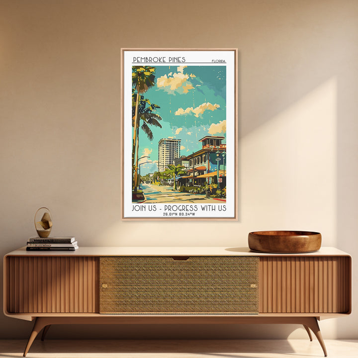 Pembroke Pines Florida Travel Poster, Framed Canvas Print, City Travel Poster, Travel Wall Art, Modern Wall Decor, City Illustration
