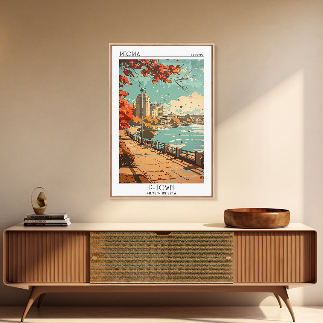 Peoria Illinois Travel Poster, Framed Canvas Print, Retro Travel Poster, City Wall Art, Art Print, Minimalist Poster, Travel Posters