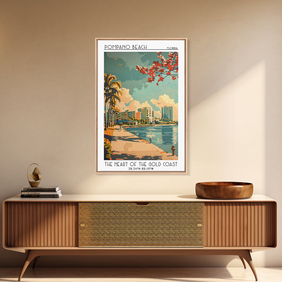 Pompano Beach Florida Travel Poster, Framed Canvas Print, City Travel Poster, Travel Wall Art, Vintage Travel Print, Vintage Posters