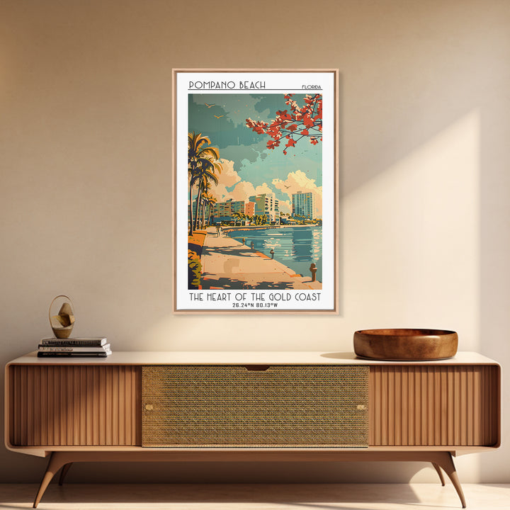 Pompano Beach Florida Travel Poster, Framed Canvas Print, City Travel Poster, Travel Wall Art, Vintage Travel Print, Vintage Posters