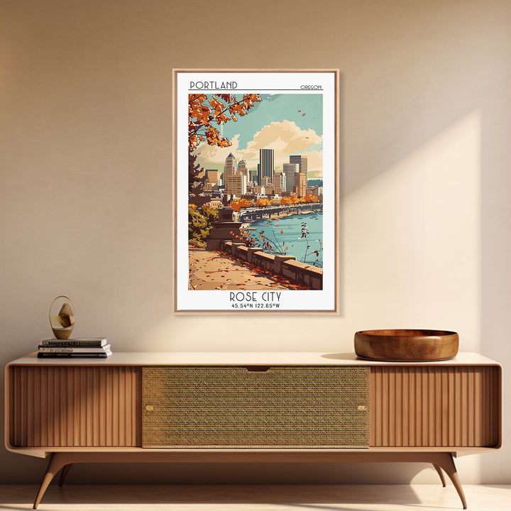 Portland Travel Poster, Framed Canvas Print, City Art Print, Travel Wall Art, City Travel Poster, Wall Art, City Wall Art, Art Print